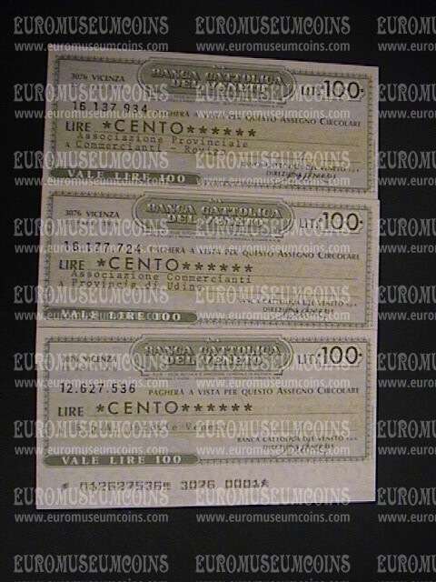 1976 Lotto di 3 Miniassegni Banca Cattolica del Veneto 12 Marzo