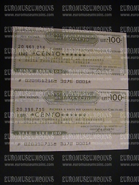 1976 Lotto di 2 Miniassegni Banca Cattolica del Veneto  