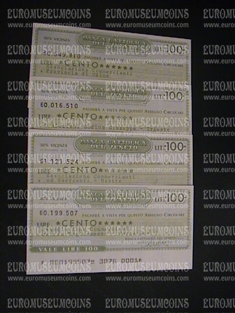1976 Lotto di 4 Miniassegni Banca Cattolica del Veneto 14 Dicembre