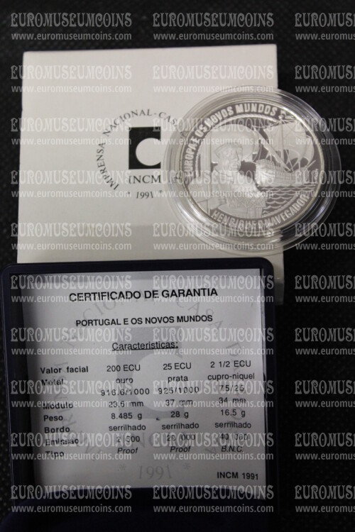 1991 Portogallo 25 ECU Proof Nuovo Mondo in argento