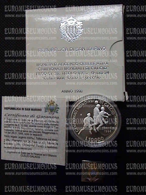 1998 San Marino 10000 Lire San Marino Mondiali Calcio argento Proof