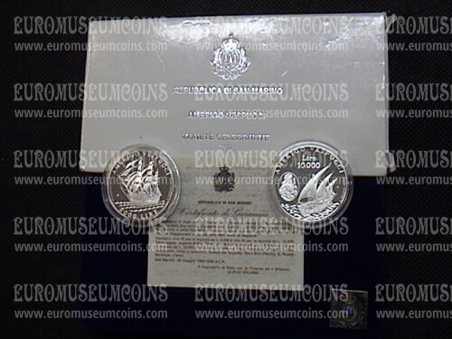 1995 San Marino dittico 5000 e 10000 Lire Amerigo Vespucci argento Proof