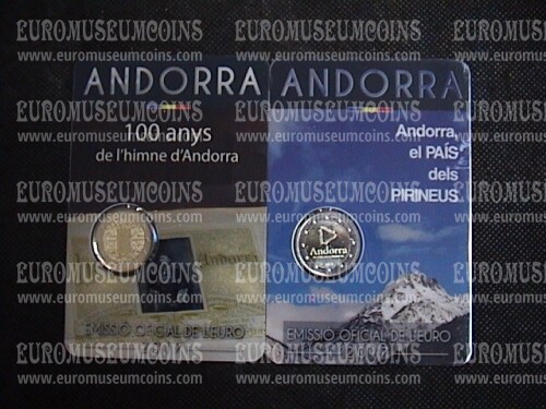 Andorra 2017 N.2 coincards 2 euro commemorativo FDC 100° Anniversario Inno Nazionale + Città dei Pirenei