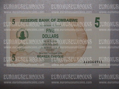 5 dollari banconota emessa dallo Zimbabwe nel 2006 