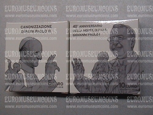 2018 Vaticano Dittico 5+10 Euro Proof Papa Paolo VI e Giovanni Paolo I in argento con cofanetto  