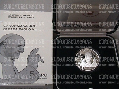 2018 Vaticano 5 Euro proof Papa Paolo VI in argento con cofanetto  