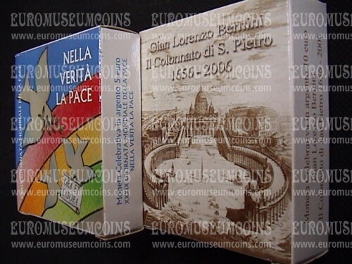 2006 Vaticano Dittico 5+10 Euro proof Giornata Mondiale della Pace e Colonnato Bernini in argento con cofanetto  
