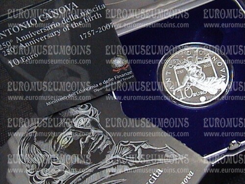 2007 Italia 10 Euro Canova in argento Proof con cofanetto  