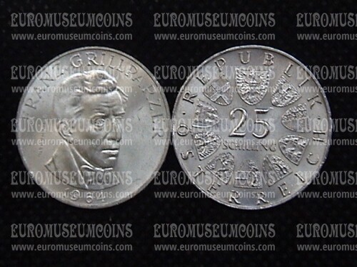 1964 Austria 25 scellini Franz Grillparzer in argento