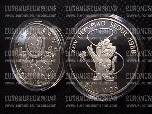 1986 Corea del Sud 5000 Won Argento Proof Olimpiade di Seul del 1988 Mascotte