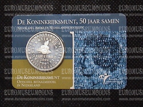 2004 Olanda 5 Euro in argento Statuto Reale in coincard