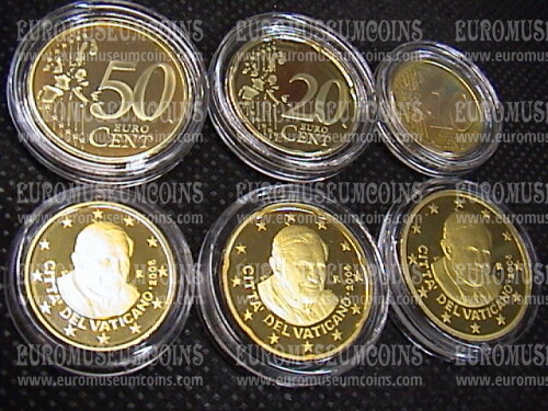 2008 Vaticano 10 + 20 + 50 eurocent proof da set ufficiale