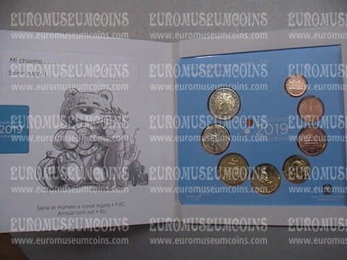 2019 Italia divisionale 8 monete FDC in folder ufficiale Celeste