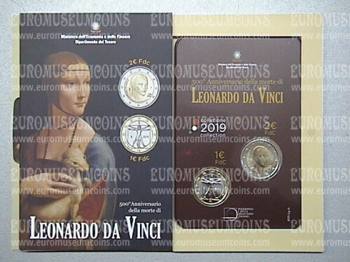 Italia 2019 Leonardo dama con ermellino 2 euro commemorativo in folder 