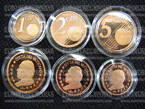 2003 Vaticano 1 + 2 + 5 eurocent proof da set ufficiale