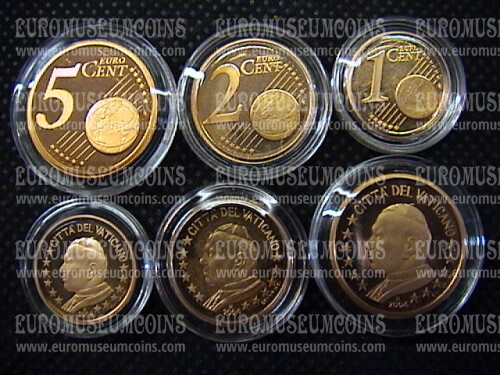 2004 Vaticano 1 + 2 + 5 eurocent proof da set ufficiale