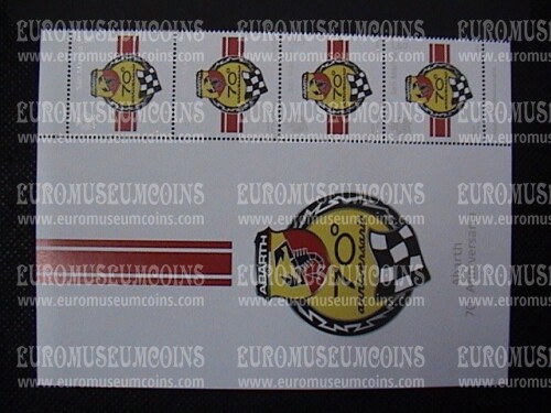 2019 ABARTH 70° Anniversario 4 francobolli + bandella San Marino