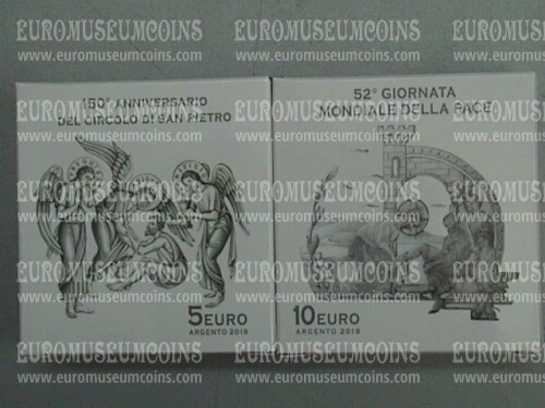 2019 Vaticano Dittico 5+10 Euro Proof Circolo di S.Pietro e Pace in argento con cofanetto  