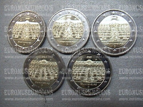 Germania 2020 Palazzo di Sanssouci Potsdam 5 zecche 2 Euro commemorativi ADFGJ