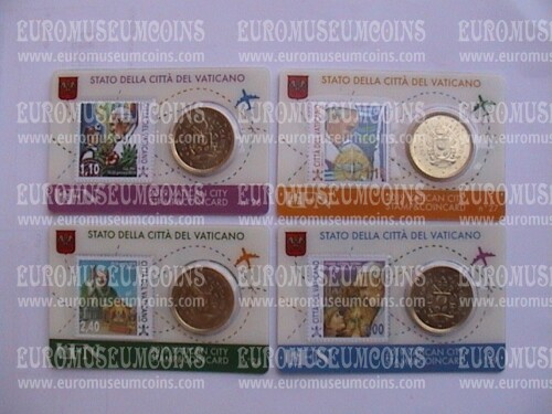 2019 Vaticano set 4 coincard 50 cent + francobollo Viaggi Pastorali 2018 N.26/27/28/29