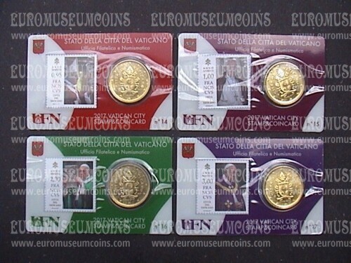 2017 Vaticano set 4 coincard 50 cent + francobollo Papa Francesco N.14/15/16/17