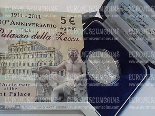 2011 Italia 5 Euro FDC centenario palazzo della zecca in argento con cofanetto  
