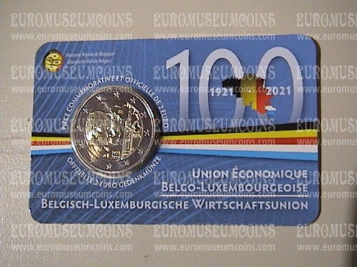 Belgio 2021 centenario Unione Economica 2 Euro commemorativo versione francese 