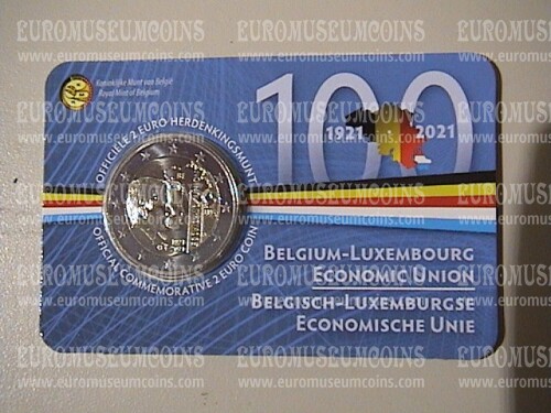 Belgio 2021 centenario Unione Economica 2 Euro commemorativo versione olandese 