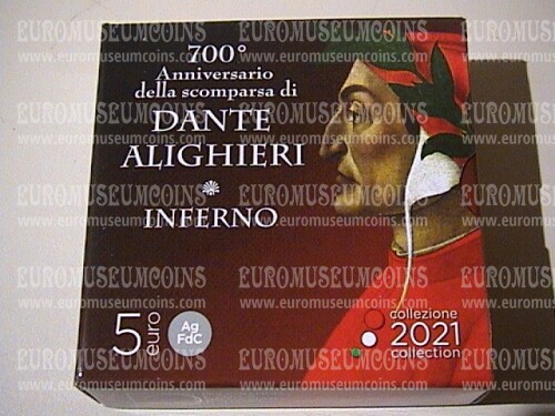 2021 Italia 5 Euro FDC 700° Anniversario della scomparsa di Dante Alighieri Inferno