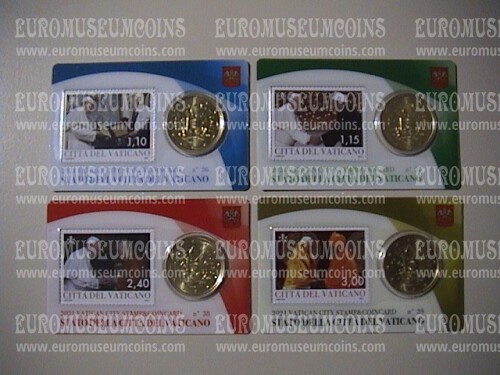 2021 Vaticano set 4 coincard 50 cent + francobollo Viaggi Pastorali 2020 N.36/37/38/39