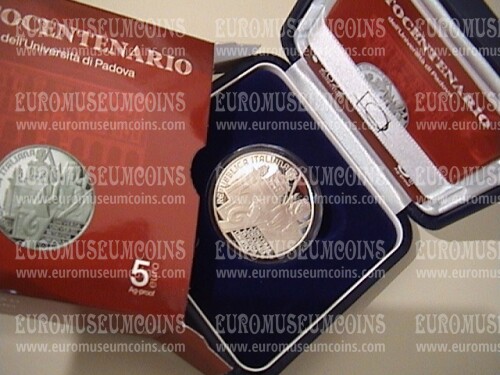 2022 Italia 5 Euro in argento Proof Università di Padova ottocentenario