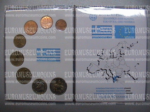 2002 Grecia serie completa 8 monete euro UNC LETTERE EFS folder 2