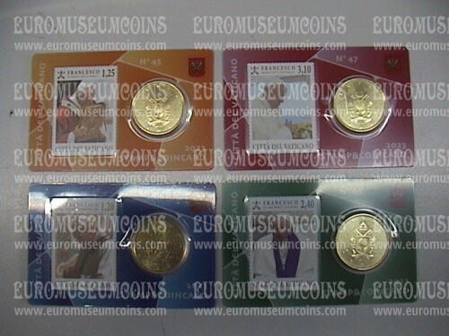 2023 Vaticano set 4 coincard 50 cent + francobollo Papa Francesco N.44/45/46/47