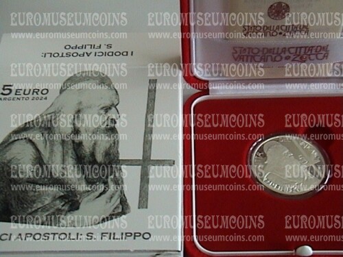 2024 Vaticano 5 euro proof San Filippo apostolo in argento con cofanetto  
