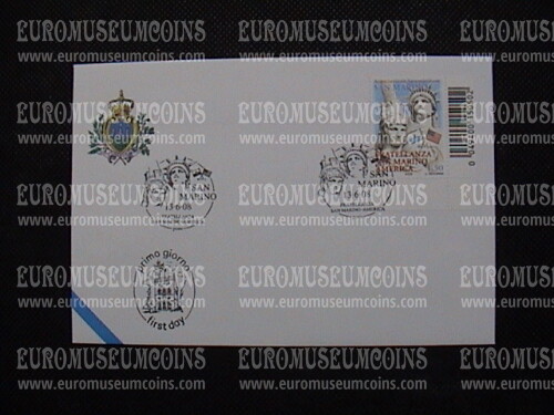 2008 FDC Fratellanza San Marino America codice a barre