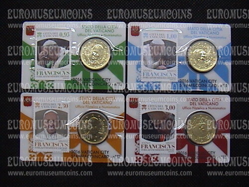 2016 Vaticano set 4 coincard 50 cent + francobollo Papa Francesco