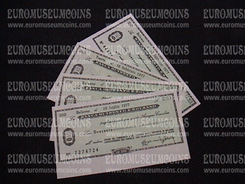 1976 - 1977 Lotto di 9 Miniassegni Banca di Trento e Bolzano da Lire 200