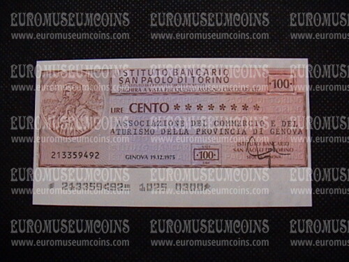 1975 Miniassegno Istituto Bancario San Paolo di Torino 19 Dicembre da Lire 100 