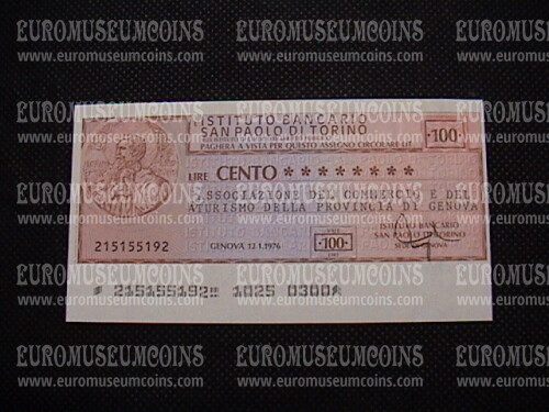 1976 Miniassegno Istituto Bancario San Paolo di Torino 12 Gennaio da Lire 100 