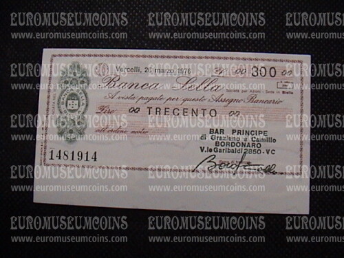 1976  Miniassegno Banca Sella Bar Principe 26 Marzo