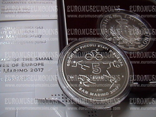 2017 San Marino 5 Euro PROOF Giochi dei Piccoli Stati d'Europa in argento con cofanetto  