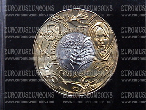 2016 San Marino 5 Euro FDC bimetallico Giubileo della Misericordia in oblò