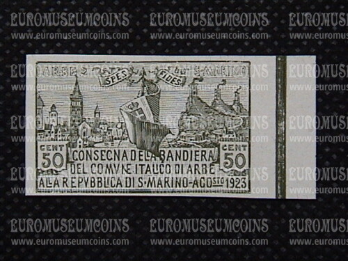 1923 Consegna della Bandiera di Arbe Francobollo da 50 centesimi San Marino Prova d' Archivio