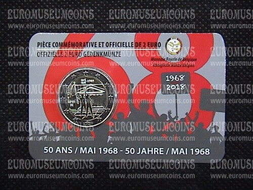 Belgio 2018 Rivolta Studentesca del 1968 2 Euro commemorativo in coincard FRANCESE