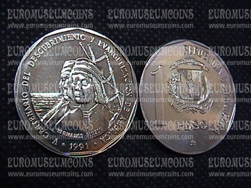 1991 Repubblica Dominicana V Centenario Colombo moneta da 1 peso