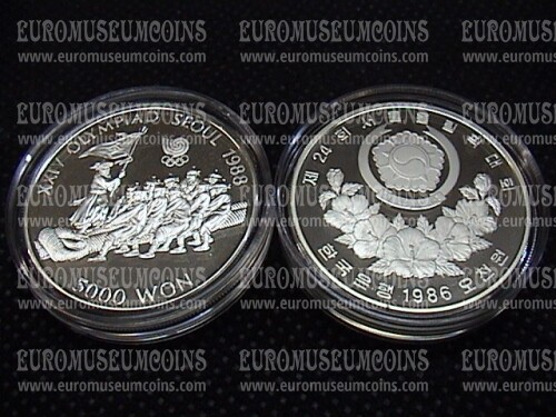 1986 Corea del Sud 5000 Won Argento Proof Olimpiade di Seul del 1988 Tiro alla fune