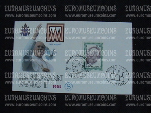 1982 San Marino Visita di Giovanni Paolo II Busta Filagrano primo giorno di emissione FDC