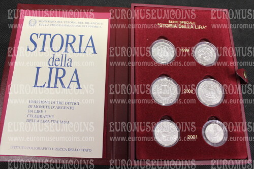 1999 - 2000 - 2001 Italia Storia della Lira in argento FDC in confezione ufficiale