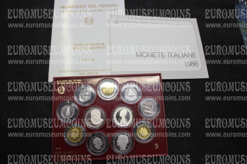 1986 Italia divisionale PROOF con i 500 Lire Donatello e Caravelle in argento in confezione ufficiale