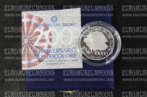 1997 Italia 10000 Lire PROOF Anniversario del Tricolore in argento con cofanetto  